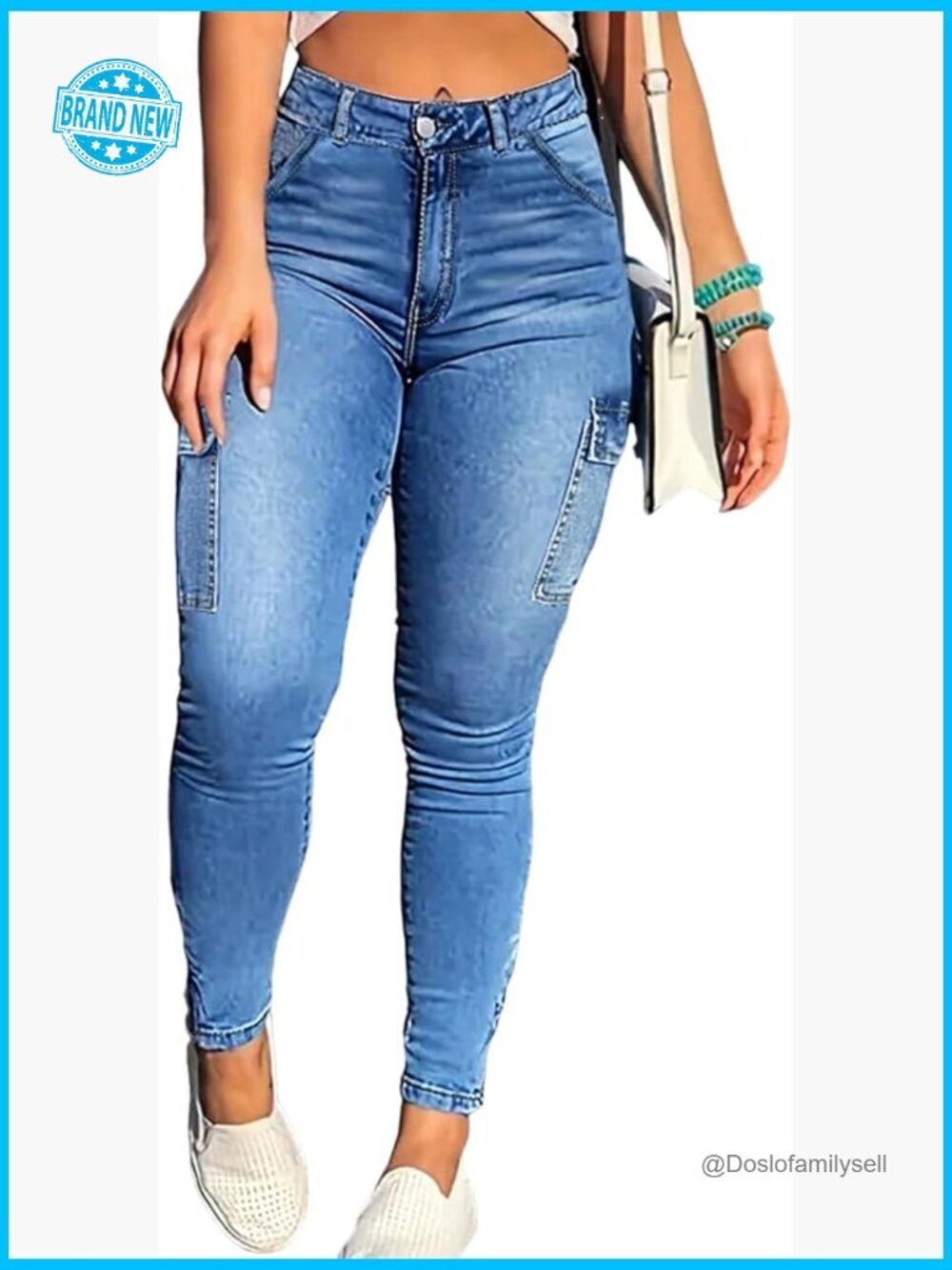 High Waisted Skinny Cargo Jeans Stretch Casual Flap Pockets Y2K Fashion